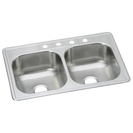 ELKAY Dayton Stainless Steel 33 X 22 X 8-1/16 Equal Double Bowl Top Mount Sink DSEW10233221